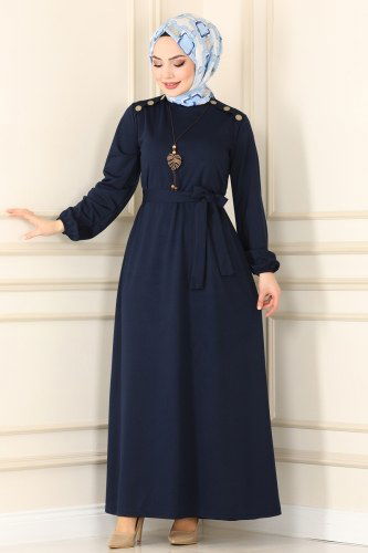 moda selvim 2015MRT754 كحلي فستان - Thumbnail