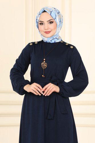 moda selvim 2015MRT754 كحلي فستان - Thumbnail