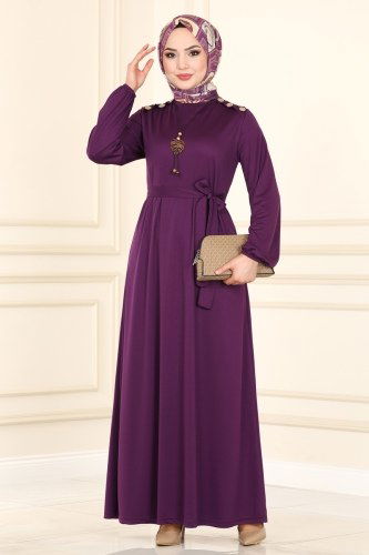 moda selvim 2015MRT754 بنفسجي فستان - Thumbnail