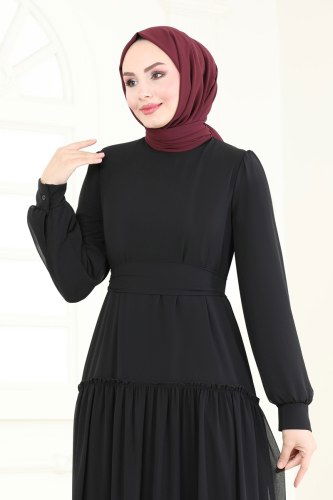moda selvim الفستان أسود 2016MEY846 - Thumbnail