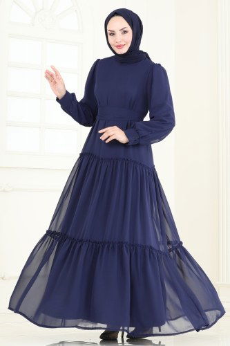 moda selvim Dress 2016MEY846 Navy Blue - Thumbnail