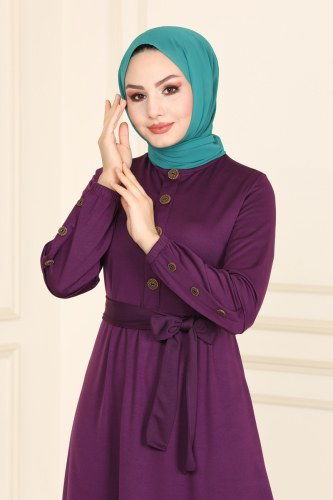 moda selvim 2017MRT754 بنفسجي فستان - Thumbnail