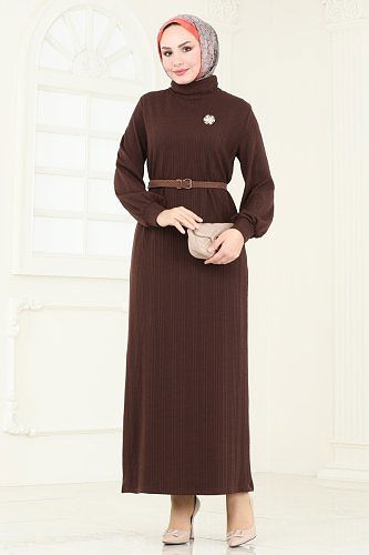 moda selvim Dress 2019TEG847 Brown - Thumbnail