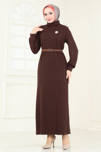 moda selvim Dress 2019TEG847 Brown - Thumbnail