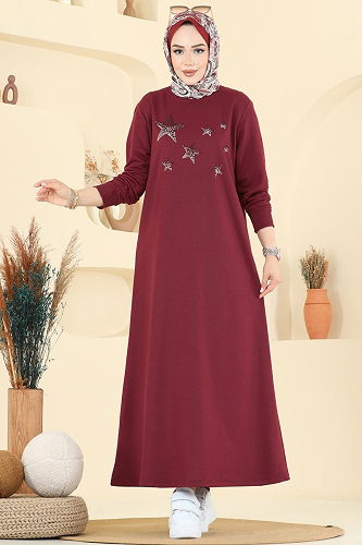 moda selvim Dress 201OZN1046 Burgundy - Thumbnail