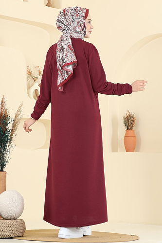 moda selvim Dress 201OZN1046 Burgundy - Thumbnail