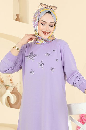 moda selvim Dress 201OZN1046 Lilac - Thumbnail