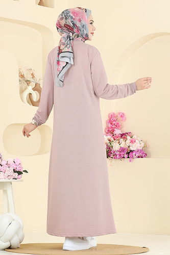 moda selvim الفستان بيج وردي 201OZN1046 - Thumbnail