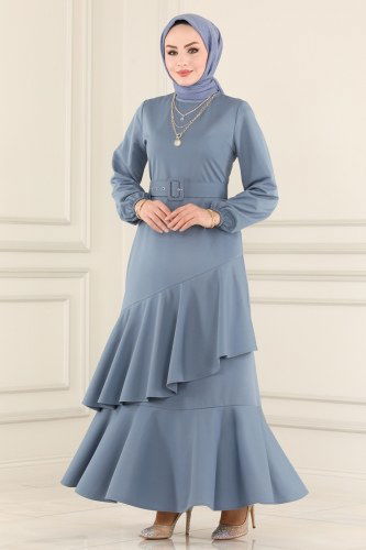 moda selvim 2020KTR750 سماوي فستان - Thumbnail