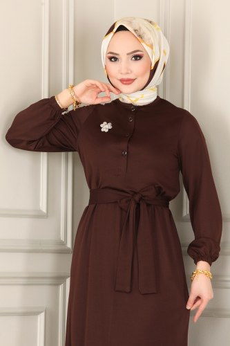 moda selvim Dress 2020MRT754 Brown - Thumbnail