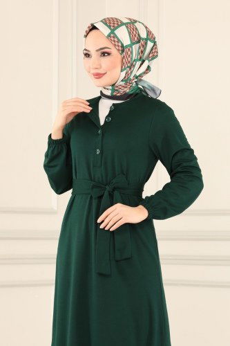 moda selvim 2020MRT754 الزيتي فستان - Thumbnail