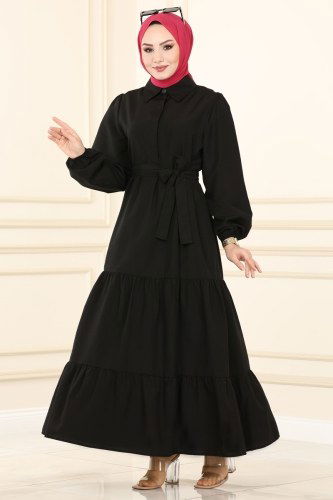 moda selvim Dress 2023KTR750 Black - Thumbnail