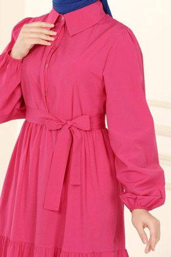 moda selvim Dress 2023KTR750 Fuchsia - Thumbnail
