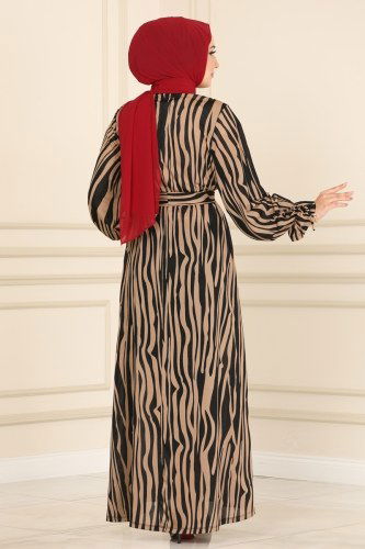 moda selvim Dress 2023PM271 Zebra Vision - Thumbnail
