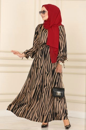 moda selvim Dress 2023PM271 Zebra Vision - Thumbnail