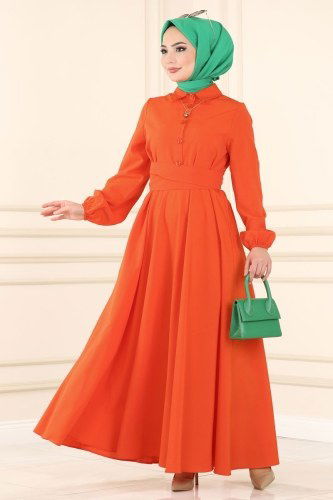 moda selvim Dress 2024KTR750 Orange - Thumbnail