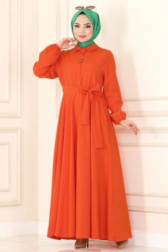 moda selvim 2024KTR750 برتقالي فستان - Thumbnail