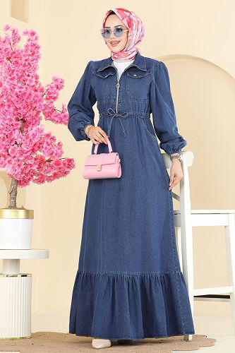 moda selvim Dress 202502TEG847 Dark Denim - Thumbnail