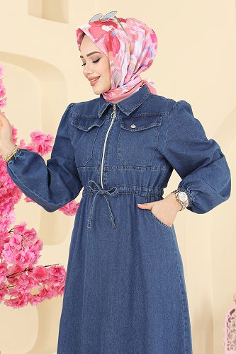 moda selvim Dress 202502TEG847 Dark Denim - Thumbnail