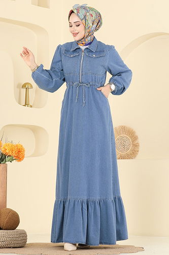 moda selvim Dress 202502TEG847 Light Denim - Thumbnail