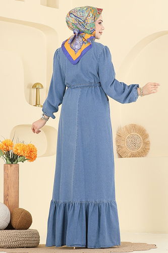 moda selvim Dress 202502TEG847 Light Denim - Thumbnail