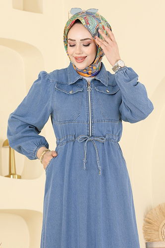 moda selvim الفستان جينز فاتح 202502TEG847 - Thumbnail