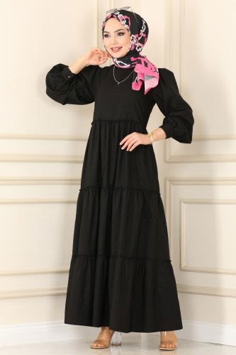 moda selvim 2025KTR750 اسود فستان - Thumbnail