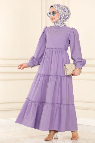 moda selvim 2025KTR750 ارجواني فاتح فستان - Thumbnail