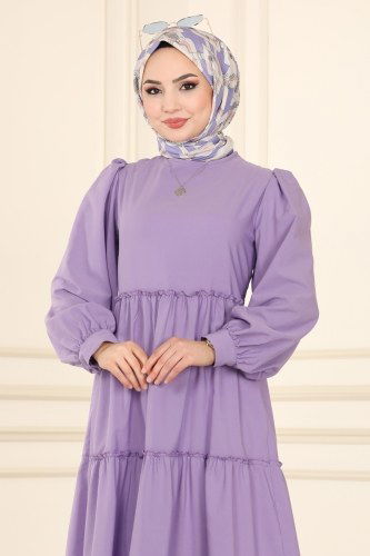 moda selvim 2025KTR750 ارجواني فاتح فستان - Thumbnail