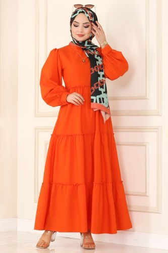 moda selvim Dress 2025KTR750 Orange - Thumbnail