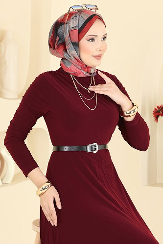 moda selvim Dress 2025MP806 Burgundy - Thumbnail