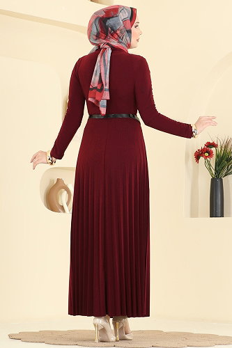 moda selvim الفستان خمري 2025MP806 - Thumbnail