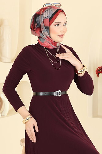 moda selvim Dress 2025MP806 Dark Damson - Thumbnail