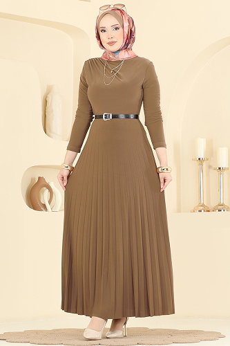 moda selvim الفستان بيج 2025MP806 - Thumbnail