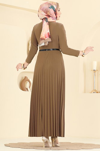 moda selvim الفستان بيج 2025MP806 - Thumbnail