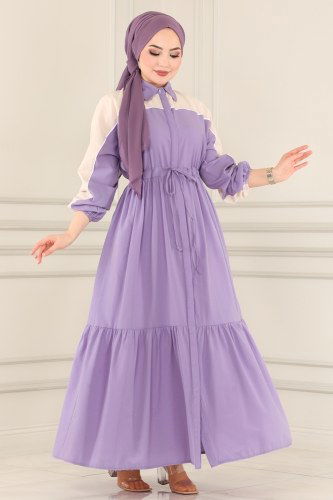 moda selvim 2026KTR750 ارجواني فاتح فستان - Thumbnail