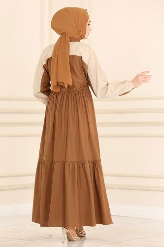 moda selvim 2026KTR750 رملي فستان - Thumbnail