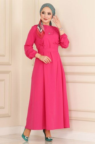 moda selvim Dress 2027KTR750 Fuchsia - Thumbnail