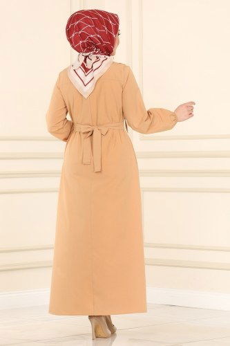 moda selvim Dress 2027KTR750 Latte - Thumbnail
