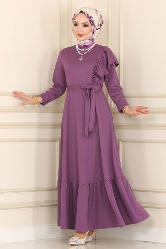 moda selvim Dress 2028KTR750 Dark Lilac - Thumbnail