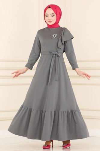 moda selvim Dress 2028KTR750 Gray - Thumbnail