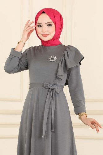 moda selvim Dress 2028KTR750 Gray - Thumbnail
