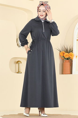 moda selvim Dress 2029FON792 Anthracite - Thumbnail