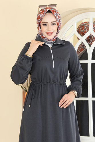 moda selvim الفستان رمادي غامق 2029FON792 - Thumbnail