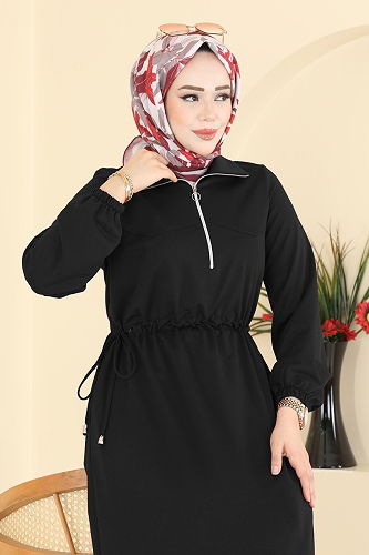 moda selvim Dress 2029FON792 Black - Thumbnail