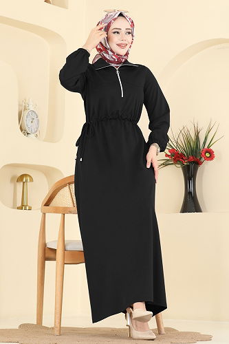 moda selvim الفستان أسود 2029FON792 - Thumbnail