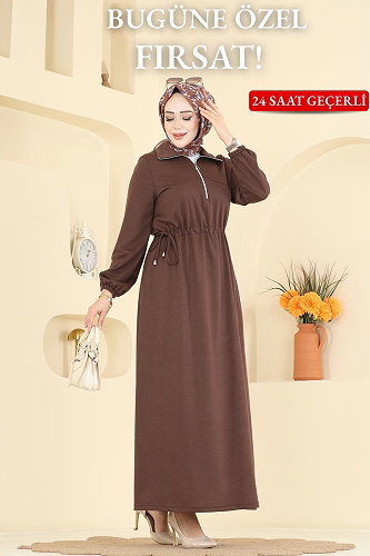 moda selvim Dress 2029FON792 Brown - Thumbnail
