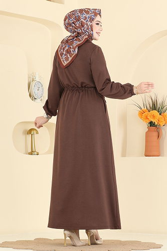 moda selvim الفستان بني 2029FON792 - Thumbnail