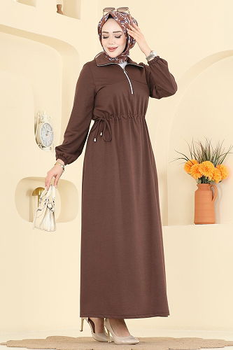 moda selvim الفستان بني 2029FON792 - Thumbnail
