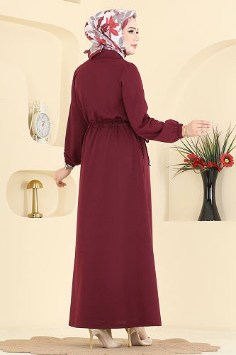 moda selvim Dress 2029FON792 Burgundy - Thumbnail